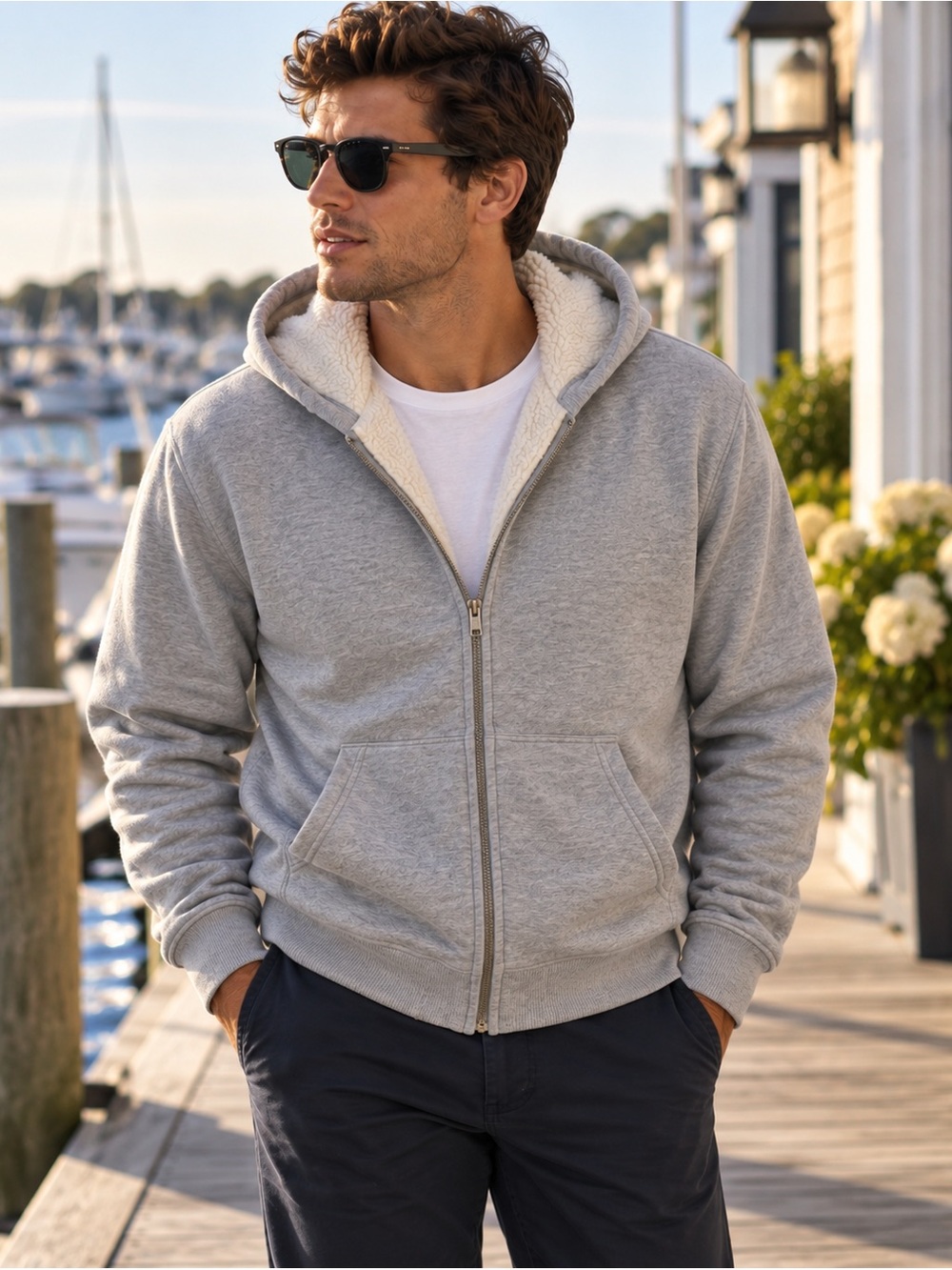 Calvin Klein Men’s Sherpa Lined Zip Hoodie Gray Fleece Size M